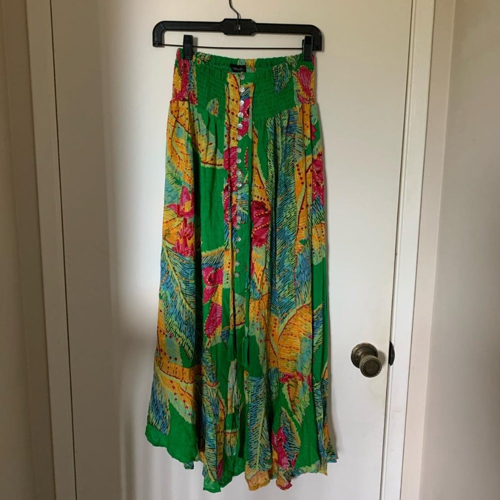 Cynthia rowley green tropical maxi skirt